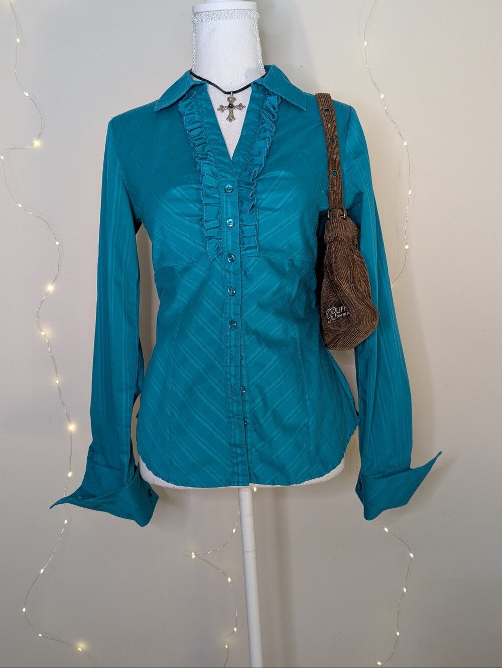 Ricki's Teal Ruffle-Front Button Blouse